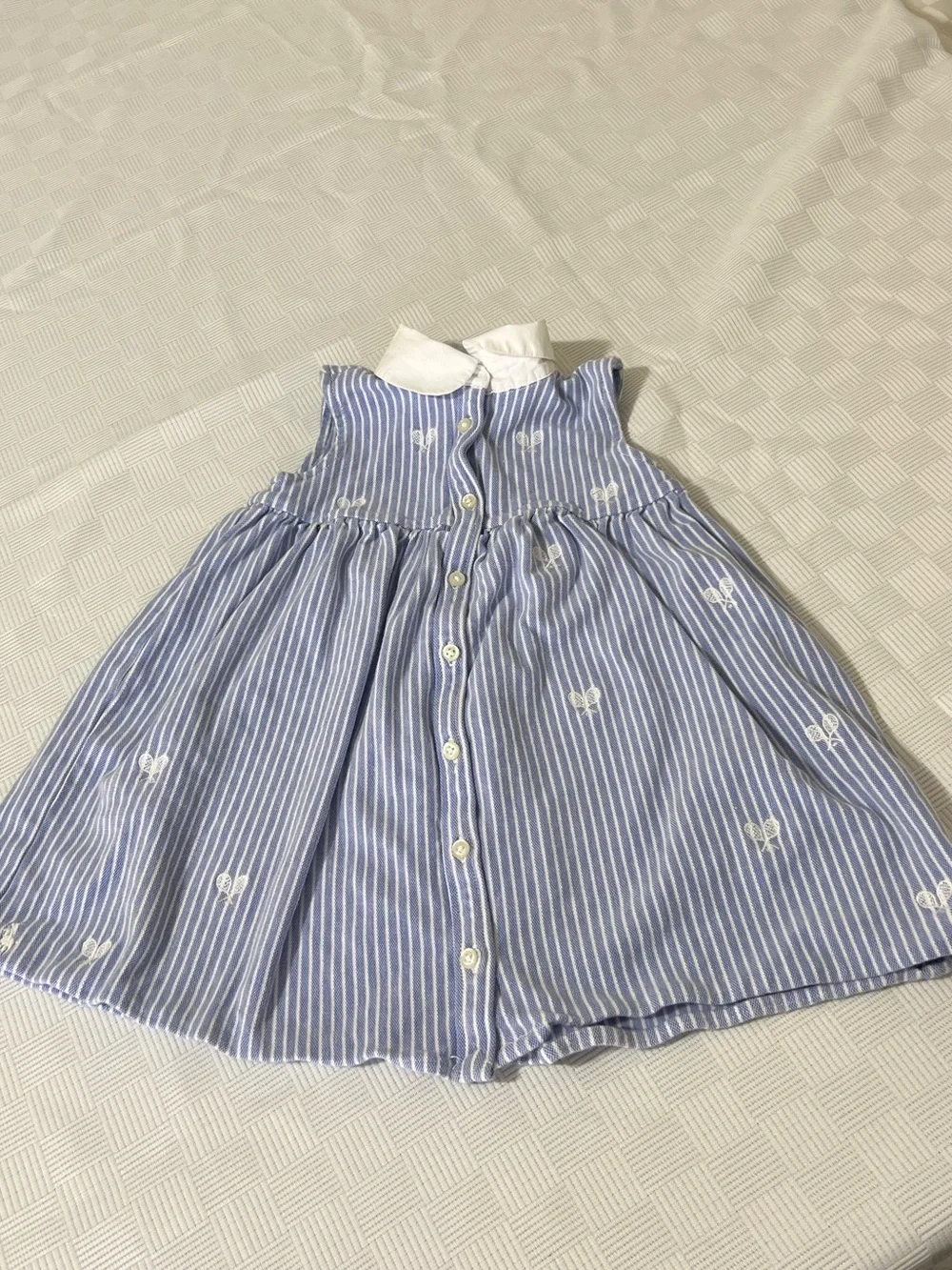 Ralph Lauren Blue & White Striped Sleeveless Dress with Peter Pan Collar